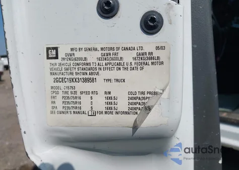 2003 Chevrolet Silverado 1500 Work Truck z USA, uszkodzony, nr VIN 2GCEC19XX31389581